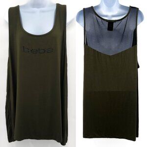 Bebe Workout Athletic Tank Top Mesh Back Plus Size Hunter Green 3X Y2K Logo